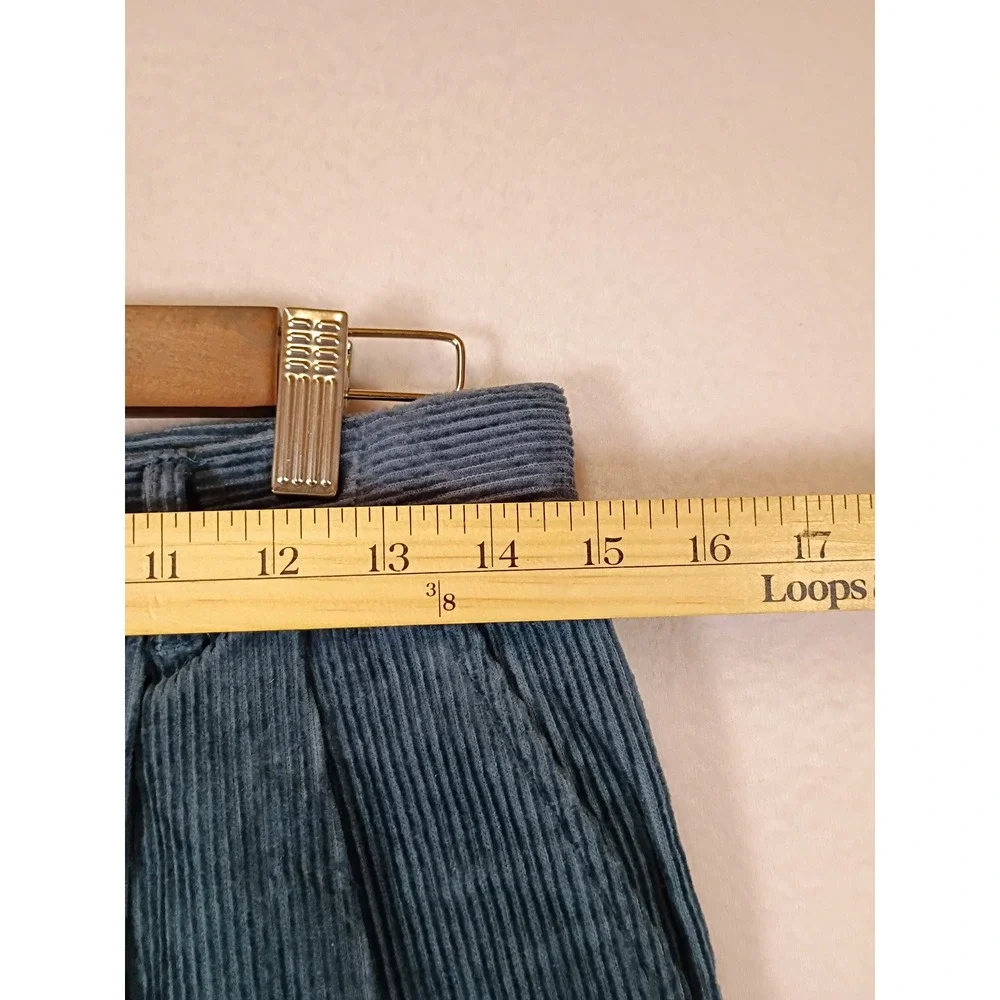 Dark Academia Marsh Landing Essentials Women 12 Teal Blue Pleated Corduroy Pants